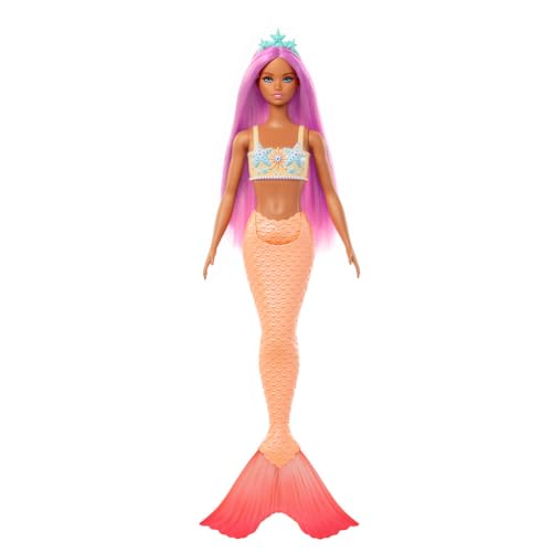 BARBIE MUÑECA DE SIRENA CON ACCESORIO DE PELO DE FANTASÍA ROSA Y DIADEMA JUGUETE CON CORPIÑO INSPIRADO EN ESTRELLAS DE MAR - 5