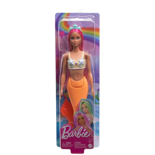 BARBIE MUÑECA DE SIRENA CON ACCESORIO DE PELO DE FANTASÍA ROSA Y DIADEMA JUGUETE CON CORPIÑO INSPIRADO EN ESTRELLAS DE MAR - 6