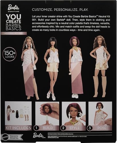 BARBIE BASICS YOU CREATE NEUTRAL KIT 001 CON MUÑECA DE MODA PERSONALIZABLE ROPA Y ACCESORIOS DE AJUSTE UNIVERSAL CUERPO POSABLE - 6