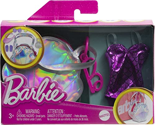 BARBIE CONJUNTO DE ROPA CON TEMÁTICA DE PLAYA 5 ACCESORIOS Y BOLSA CON CREMALLERA EN FORMA DE CONCHA CON ANILLO DE CLIP - 5