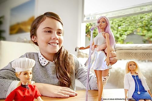 BARBIE CAREERS MUÑECA DE MODA Y ACCESORIO ESTRELLA POP CON CABELLO ROSA Y OJOS MARRONES VISTIENDO FALDA IRIDISCENTE CON MICRÓFONO - 2