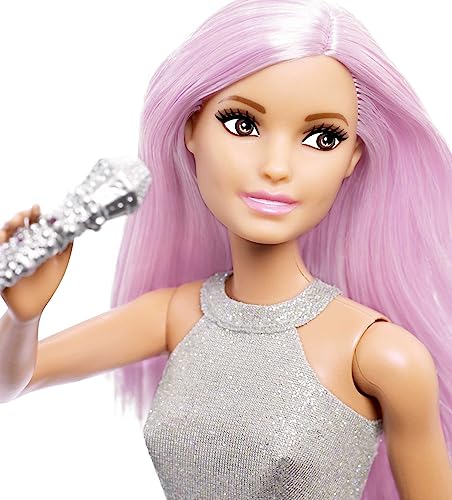 BARBIE CAREERS MUÑECA DE MODA Y ACCESORIO ESTRELLA POP CON CABELLO ROSA Y OJOS MARRONES VISTIENDO FALDA IRIDISCENTE CON MICRÓFONO - 3
