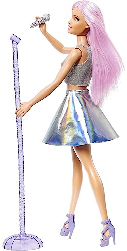 BARBIE CAREERS MUÑECA DE MODA Y ACCESORIO ESTRELLA POP CON CABELLO ROSA Y OJOS MARRONES VISTIENDO FALDA IRIDISCENTE CON MICRÓFONO - 5