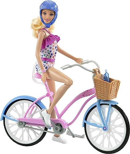 MUÑECA BARBIE Y JUEGO DE BICICLETA CON MUÑECA 115 PULGADAS RUBIA BICICLETA CON RUEDAS QUE RUEDAN Y ACCESORIO DE BOTELLA DE AGUA - 1