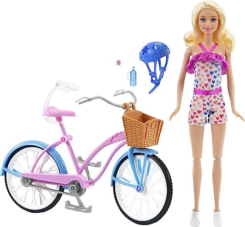 MUÑECA BARBIE Y JUEGO DE BICICLETA CON MUÑECA 115 PULGADAS RUBIA BICICLETA CON RUEDAS QUE RUEDAN Y ACCESORIO DE BOTELLA DE AGUA - 5