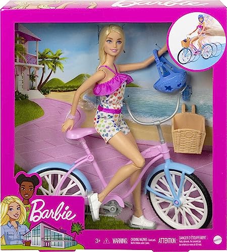 MUÑECA BARBIE Y JUEGO DE BICICLETA CON MUÑECA 115 PULGADAS RUBIA BICICLETA CON RUEDAS QUE RUEDAN Y ACCESORIO DE BOTELLA DE AGUA - 6