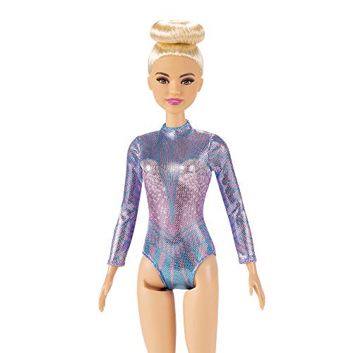 BARBIE RHYTHMIC GYMNAST RUBIA MUÑECA 12IN3040CM CON LEOTARDO COLORIDO METÁLICO 2 BASTONES Y ACCESORIO DE CINTA GRAN REGALO - 3