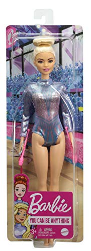 BARBIE RHYTHMIC GYMNAST RUBIA MUÑECA 12IN3040CM CON LEOTARDO COLORIDO METÁLICO 2 BASTONES Y ACCESORIO DE CINTA GRAN REGALO - 6