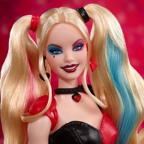BARBIE MUÑECA COLECCIONISTA HARLEY QUINN SIGNATURE CON CUERPO POSABLE ATUENDO ICÓNICO Y ACCESORIO DE MAZA COLECCIONABLE DE DC - 2