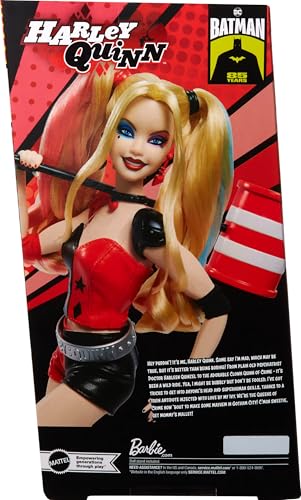 BARBIE MUÑECA COLECCIONISTA HARLEY QUINN SIGNATURE CON CUERPO POSABLE ATUENDO ICÓNICO Y ACCESORIO DE MAZA COLECCIONABLE DE DC - 6