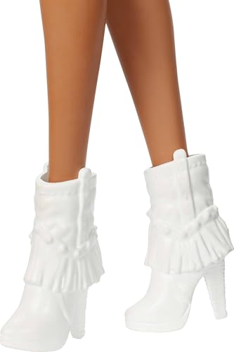 MUÑECA BARBIE FASHIONISTAS 239 CON CABELLO NEGRO USANDO UN VESTIDO DE FLECOS PLATEADOS BRILLANTES CON ACCESORIOS DEL OESTE COMO - 4
