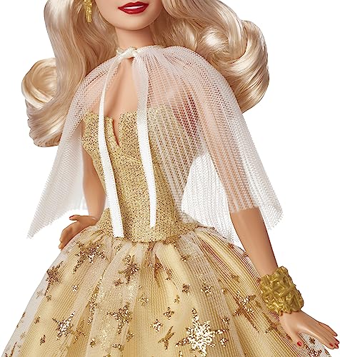MUÑECA BARBIE SIGNATURE 2023 DE FESTIVIDADES CABELLO RUBIO CON VESTIDO DORADO COLECCIONABLE CON SOPORTE PARA MUÑECA - 3