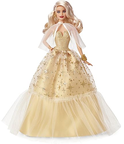 MUÑECA BARBIE SIGNATURE 2023 DE FESTIVIDADES CABELLO RUBIO CON VESTIDO DORADO COLECCIONABLE CON SOPORTE PARA MUÑECA - 5