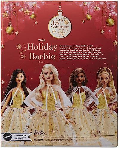 MUÑECA BARBIE SIGNATURE 2023 DE FESTIVIDADES CABELLO RUBIO CON VESTIDO DORADO COLECCIONABLE CON SOPORTE PARA MUÑECA - 6