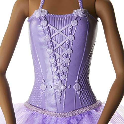 BARBIE MUÑECA BAILARINA EN TUTÚ EXTRAÍBLE MORADO CON PELO NEGRO RECOGIDO OJOS MARRONES BRAZOS EN POSTURA DE BALLET Y ZAPATOS - 3