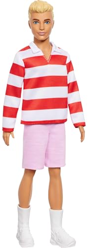MUÑECO BARBIE FASHIONISTAS KEN N 241 CON CABELLO RUBIO USANDO UNA CAMISA POLO A RAYAS ROJAS Y BLANCAS CON PANTALONES CORTOS - 1