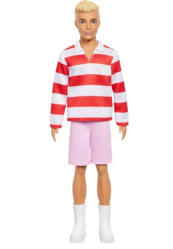 MUÑECO BARBIE FASHIONISTAS KEN N 241 CON CABELLO RUBIO USANDO UNA CAMISA POLO A RAYAS ROJAS Y BLANCAS CON PANTALONES CORTOS - 4