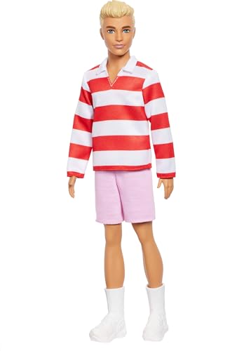 MUÑECO BARBIE FASHIONISTAS KEN N 241 CON CABELLO RUBIO USANDO UNA CAMISA POLO A RAYAS ROJAS Y BLANCAS CON PANTALONES CORTOS - 5