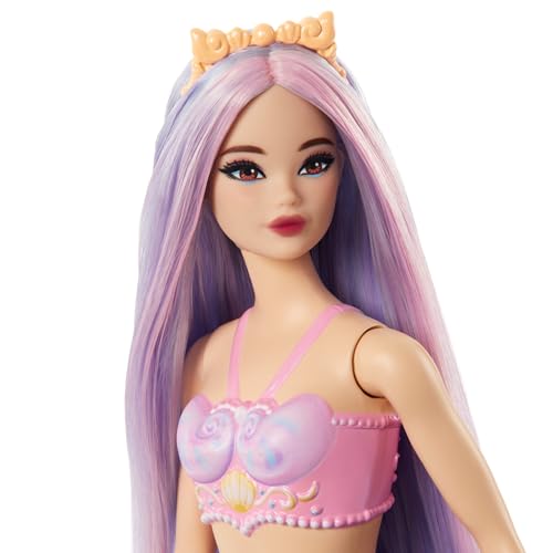 BARBIE MUÑECA DE SIRENA CON ACCESORIO DE PELO Y DIADEMA DE FANTASÍA ROSA Y LILA JUGUETE CON CORPIÑO INSPIRADO EN CONCHAS Y COLA - 2