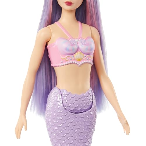 BARBIE MUÑECA DE SIRENA CON ACCESORIO DE PELO Y DIADEMA DE FANTASÍA ROSA Y LILA JUGUETE CON CORPIÑO INSPIRADO EN CONCHAS Y COLA - 3