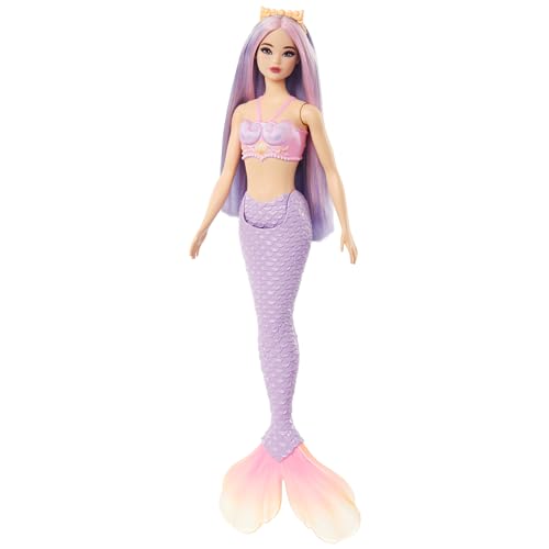 BARBIE MUÑECA DE SIRENA CON ACCESORIO DE PELO Y DIADEMA DE FANTASÍA ROSA Y LILA JUGUETE CON CORPIÑO INSPIRADO EN CONCHAS Y COLA - 4
