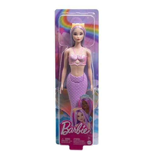 BARBIE MUÑECA DE SIRENA CON ACCESORIO DE PELO Y DIADEMA DE FANTASÍA ROSA Y LILA JUGUETE CON CORPIÑO INSPIRADO EN CONCHAS Y COLA - 6
