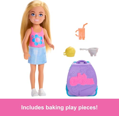 BARBIE FAMILY FRIENDS MUÑECA CHELSEA RUBIA CON MOCHILA PARA HORNEAR CUPCAKES MOCHILA USABLE CON PIEZAS DE JUEGO PARA HORNEAR - 4