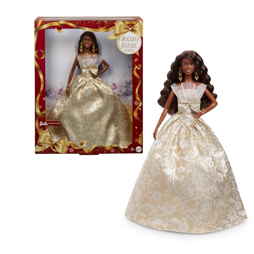BARBIE MUÑECA DE MODA FESTIVA 2025 CON CABELLO NEGRO CON VESTIDO PLATEADO Y DORADO COLECCIONABLE DE TEMPORADA INCLUYE EMBALAJE - 1