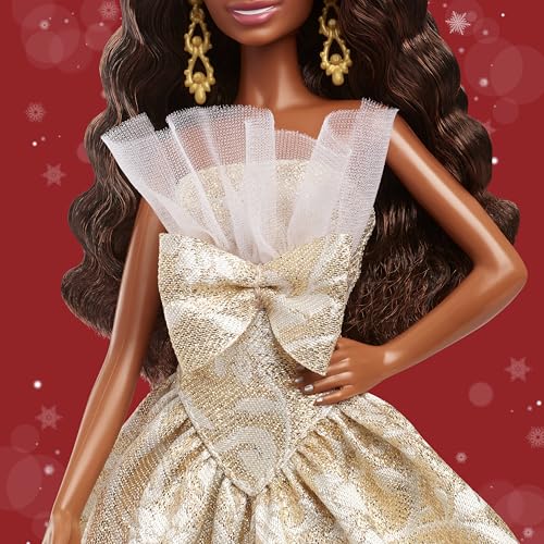 BARBIE MUÑECA DE MODA FESTIVA 2025 CON CABELLO NEGRO CON VESTIDO PLATEADO Y DORADO COLECCIONABLE DE TEMPORADA INCLUYE EMBALAJE - 3