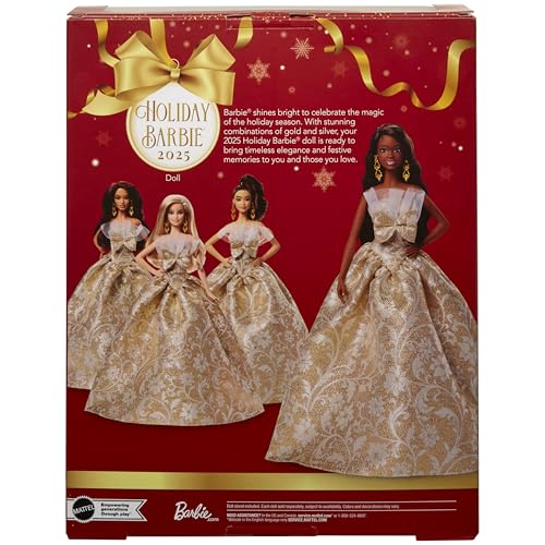 BARBIE MUÑECA DE MODA FESTIVA 2025 CON CABELLO NEGRO CON VESTIDO PLATEADO Y DORADO COLECCIONABLE DE TEMPORADA INCLUYE EMBALAJE - 6