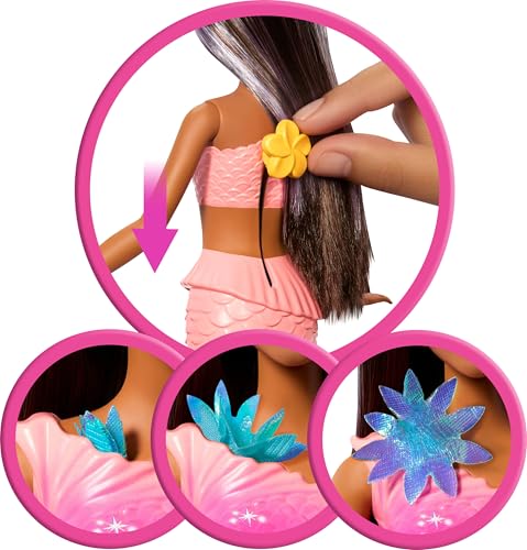 BARBIE MUÑECAS DE JUGUETE SIRENA CON FUNCIÓN DE FLORES MÁGICAS QUE FLORECEN POR SORPRESA COLAS DEGRADADAS ACCESORIO DE DIADEMA - 3