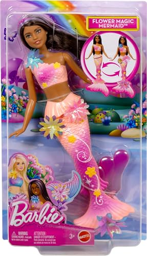 BARBIE MUÑECAS DE JUGUETE SIRENA CON FUNCIÓN DE FLORES MÁGICAS QUE FLORECEN POR SORPRESA COLAS DEGRADADAS ACCESORIO DE DIADEMA - 6