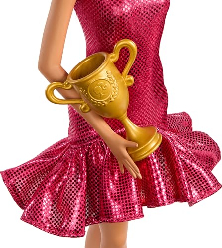 BARBIE MUÑECA DE BAILE DE BAILE DE MODA CON VESTIDO DE VOLANTES ROJOS ZAPATOS DE BAILE Y CABELLO DE ESTILO MARRÓN ACCESORIO - 3