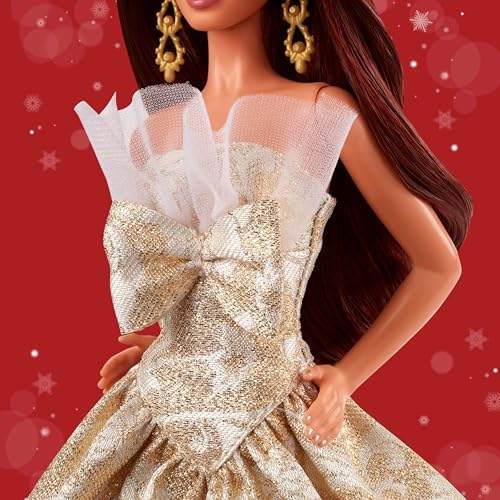 BARBIE SIGNATURE 2025 MUÑECA DE FESTIVIDADES DE CABELLO CASTAÑO OSCURO CON VESTIDO PLATEADO Y DORADO COLECCIONABLE DE TEMPORADA - 3