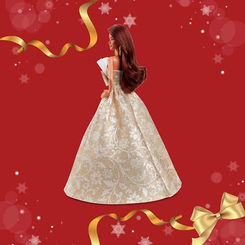 BARBIE SIGNATURE 2025 MUÑECA DE FESTIVIDADES DE CABELLO CASTAÑO OSCURO CON VESTIDO PLATEADO Y DORADO COLECCIONABLE DE TEMPORADA - 5