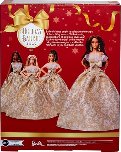 BARBIE SIGNATURE 2025 MUÑECA DE FESTIVIDADES DE CABELLO CASTAÑO OSCURO CON VESTIDO PLATEADO Y DORADO COLECCIONABLE DE TEMPORADA - 6
