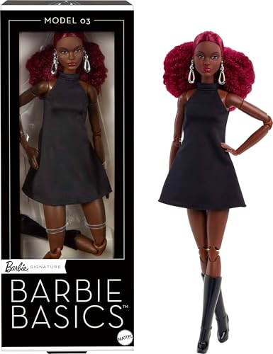 MUÑECA COLECCIONISTA BARBIE BASICS MODELO 03 CON PELO RIZADO ROJO MINI VESTIDO NEGRO Y BOTAS MODAS DE AJUSTE UNIVERSAL CUERPO - 1