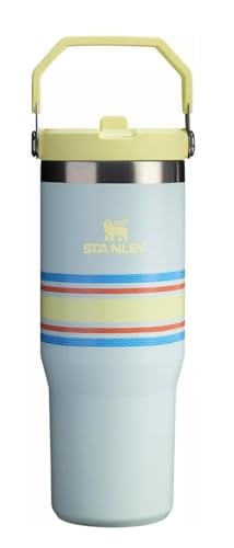 STANLEY THE VARSITY ICE FLOW VASO CON TAPA ABATIBLE CON POPOTE 30 ONZAS DISEÑO DE RAYAS DE MALLA DE NIEBLA - 1