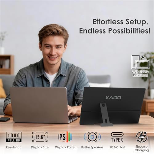 KADO MONITOR PORTÁTIL 156 PULGADAS FHD 1920X1080 USBC HDMI IPS PANTALLA 45W REVERSE CHARGING GAMING MONITOR BUILTIN SPEAKERS - 3
