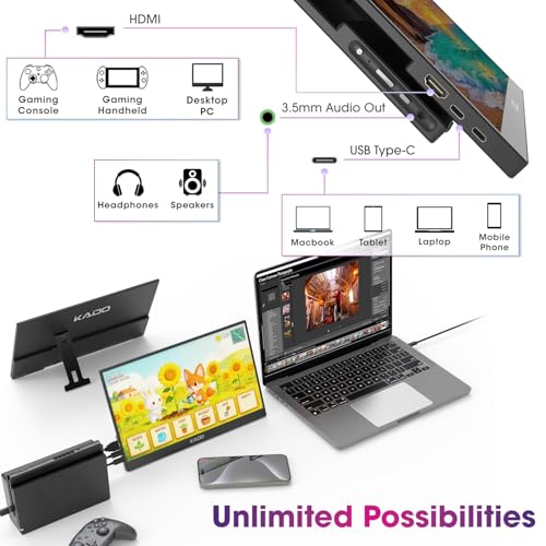 KADO MONITOR PORTÁTIL 156 PULGADAS FHD 1920X1080 USBC HDMI IPS PANTALLA 45W REVERSE CHARGING GAMING MONITOR BUILTIN SPEAKERS - 6
