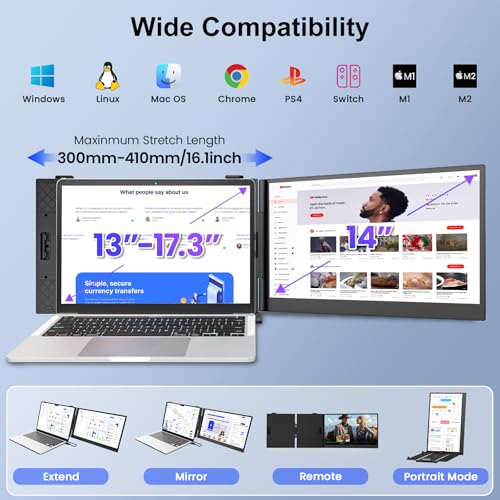EXTENSOR DE PANTALLA PARA LAPTOP MONITOR PORTÁTIL FHD 1080P IPS DE 14 PULGADAS PARA LAPTOP ULTRAFINO DE 017 PULGADAS Y 13 LIBRAS - 8