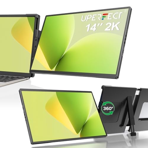 UPERFECT EXTENSOR DE PANTALLA PARA LAPTOP 2K 14 360 BISAGRA GIRATORIA ÚNICA CON ROTACIÓN AUTOMÁTICA DE 180 MONITOR PORTÁTIL QHD - 1