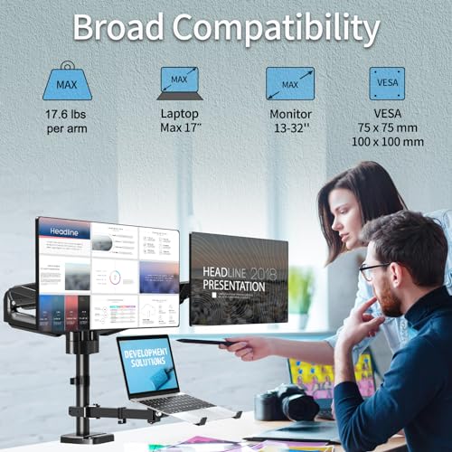MOUNTUP SOPORTE PARA MONITOR DUAL Y PORTÁTIL SOPORTE DE MONITOR AJUSTABLE PARA 2 PANTALLAS DE COMPUTADORA DE MÁXIMO 27 PULGADAS - 3