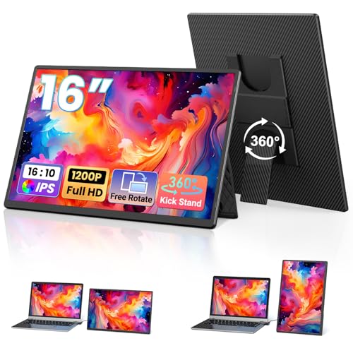 161 PORTABLE MONITOR FOR LAPTOP 1200P FHD ULTRATHIN LAPTOP SCREEN EXTENDER HORIZONTAL VERTICAL WITH 360 ROTATING DETACHABLE - 2