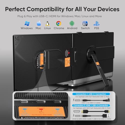 EXTENSOR DE PANTALLA PARA LAPTOP MONITOR DE PANTALLA DUAL FHD 1080P DE 14 PULGADAS PARA PORTÁTIL MONITOR PORTÁTIL ULTRALIGERO - 7