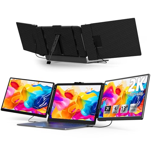 KOJOM EXTENSOR DE PANTALLA PARA LAPTOP 2K EXTENSOR DE MONITOR DE COMPUTADORA PORTÁTIL DE 13 PULGADAS IPS 1440P DE TRIPLE - 2