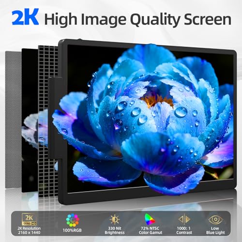 KOJOM EXTENSOR DE PANTALLA PARA LAPTOP 2K EXTENSOR DE MONITOR DE COMPUTADORA PORTÁTIL DE 13 PULGADAS IPS 1440P DE TRIPLE - 3