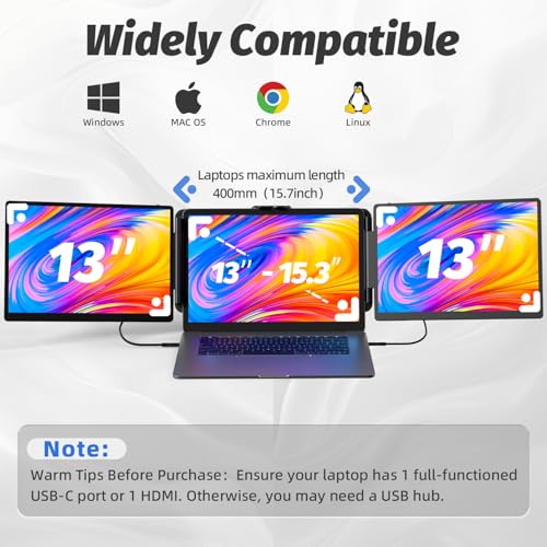 KOJOM EXTENSOR DE PANTALLA PARA LAPTOP 2K EXTENSOR DE MONITOR DE COMPUTADORA PORTÁTIL DE 13 PULGADAS IPS 1440P DE TRIPLE - 5