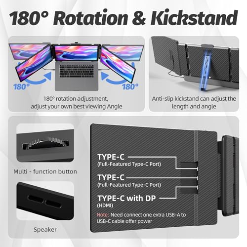 KOJOM EXTENSOR DE PANTALLA PARA LAPTOP 2K EXTENSOR DE MONITOR DE COMPUTADORA PORTÁTIL DE 13 PULGADAS IPS 1440P DE TRIPLE - 6
