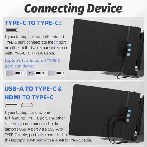 KOJOM EXTENSOR DE PANTALLA PARA LAPTOP 2K EXTENSOR DE MONITOR DE COMPUTADORA PORTÁTIL DE 13 PULGADAS IPS 1440P DE TRIPLE - 7
